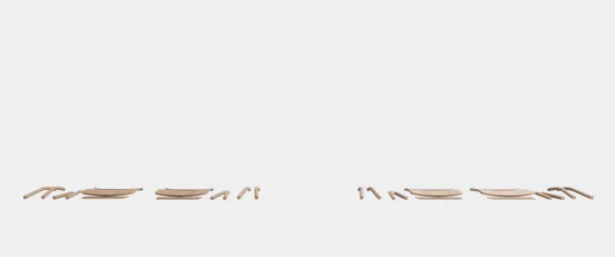 Animated 3D render of wooden chairs assembling